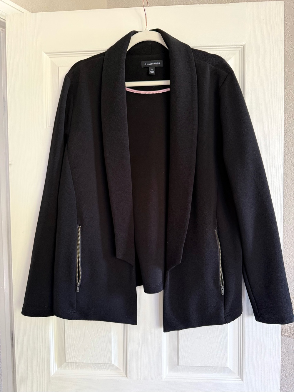 41 Hawthorn Black Open-Front Draped Jacket with Zip Pockets
